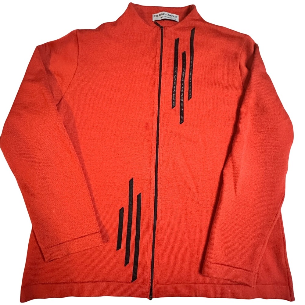 The Wool Company Wool Zip Cardigan Sweater‎ Red Black Stripe Detail Adult XL